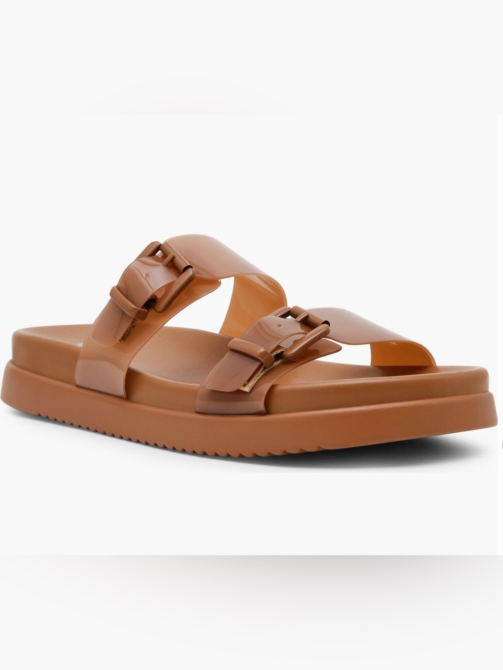 Dolce Vita Two-Buckle Slide Sandal in Cognac Brown